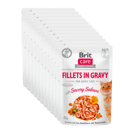 BRIT CARE Fillet in Gravy, Somon, Set Plicuri Hrana Umeda, Fara Cereale,  Pisici (file in sos) 12x85g