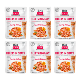 BRIT CARE Fillet in Gravy, Somon, Set Plicuri Hrana Umeda, Fara Cereale,  Pisici (file in sos) 6x85g