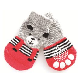 Sosete Protectoare Antialunecare, Pentru Caini RED BEAR, Marime L, set 4buc