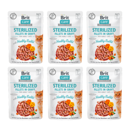 BRIT CARE Sterilized Fillet in Gravy, Iepure, Set Plicuri Hrana Umeda, Fara Cereale,  Pisici Sterilizate (file in sos) 6x85g