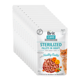 BRIT CARE Sterilized Fillet in Gravy, Iepure, Set Plicuri Hrana Umeda, Fara Cereale,  Pisici Sterilizate (file in sos) 12x85g