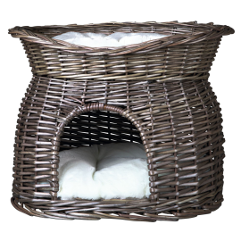 TRIXIE Culcus si Casuta Pentru Pisici, din Rachita Impletita, Gri, 54x43x37cm