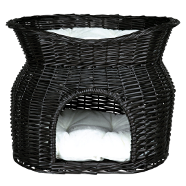 TRIXIE Culcus si Casuta Pentru Pisici, din Rachita Impletita, Negru, 54x43x37cm