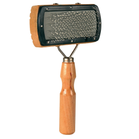 TRIXIE Perie Slicker Universala cu Pini Metalici Subtiri si Varf Protejat, Maner din Lemn, Pentru Orice Tip de Blana 10x17cm