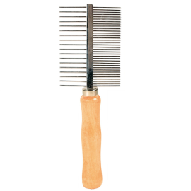 TRIXIE Piaptan Dublu Multifunctional, cu Maner din Lemn, Pentru Orice Tip de Blana Caini si Pisici 17cm