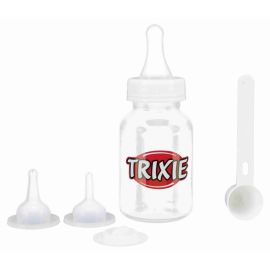 TRIXIE Set Biberon 120ml, 3 Tetine Silicon si Dozator Lapte Praf, Pentru Hranirea Puilor de Catel sau Pisica