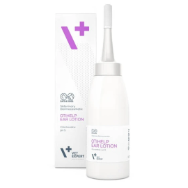 VETEXPERT Otihelp, Emulsie Auriculara Antiseptica, cu Clorhexidina, Efect Antimicrobian si Antimicotic, Curatarea Urechilor Caine / Pisica, 75ml