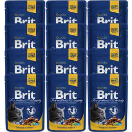BRIT PREMIUM, Pui si Curcan, Set Plicuri Hrana Umeda Pisici (bucatele carne in sos) 12x100g