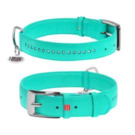 WAUDOG Glamour, Zgarda Piele Pentru Caini, cu Smart ID Tag si Pietre Semipretioase, Marime XL 46-60cm turqoise