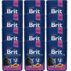 BRIT PREMIUM, Somon si Pastrav, Set Plicuri Hrana Umeda Pisici (bucatele carne in sos) 12x100g