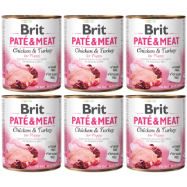 BRIT PATE & MEAT Puppy, Pui si Curcan, Conserva Hrana Umeda Caine Junior (bucati carne in pateu) 6x800g