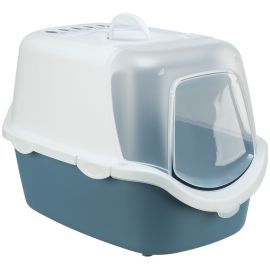 VICO Litiera Acoperita Pentru Pisici, cu Filtru din Carbune, Albastra cu Alb, 40x40x56cm
