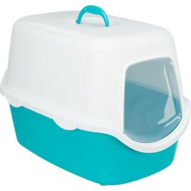 VICO Litiera Acoperita Pentru Pisici, Turcoaz cu Alb, 56x40x40cm