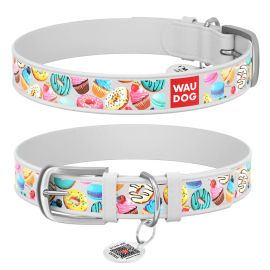 WAUDOG Design, Zgarda Piele Caini, cu Smart ID Tag, Model Donuts Alb, Marime L 38-49cm