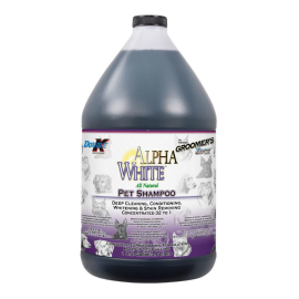 DOUBLE K Alpha White – Șampon Profesional Concentrat 32:1 pentru Câini cu Blană Albă sau Deschisă la Culoare, Intensifică Culoarea și Strălucirea, 3.8L