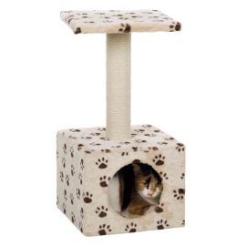 ZAMORA Ansamblu de Joaca Pentru Pisici, Plus Bej cu Labute Maro, 31x31cm | Inaltime 61cm